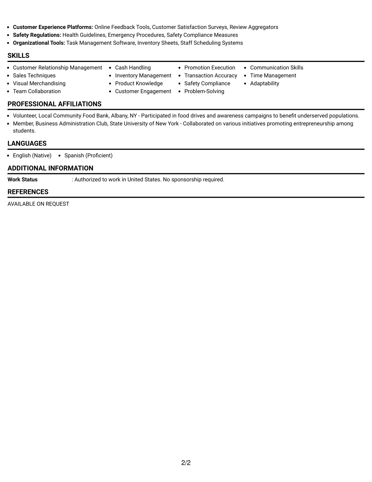 Resume Example Page 2