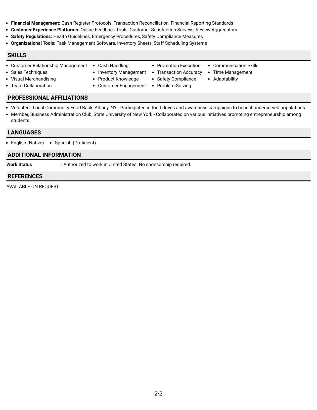 Resume Example Page 2