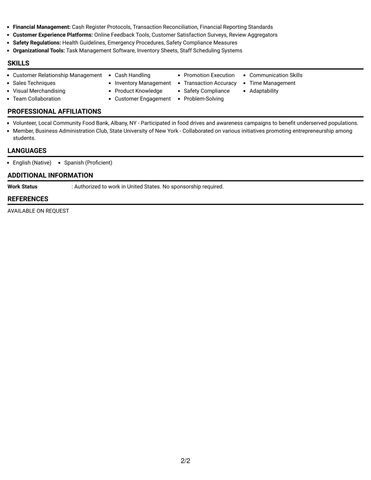 Resume Example Page 2