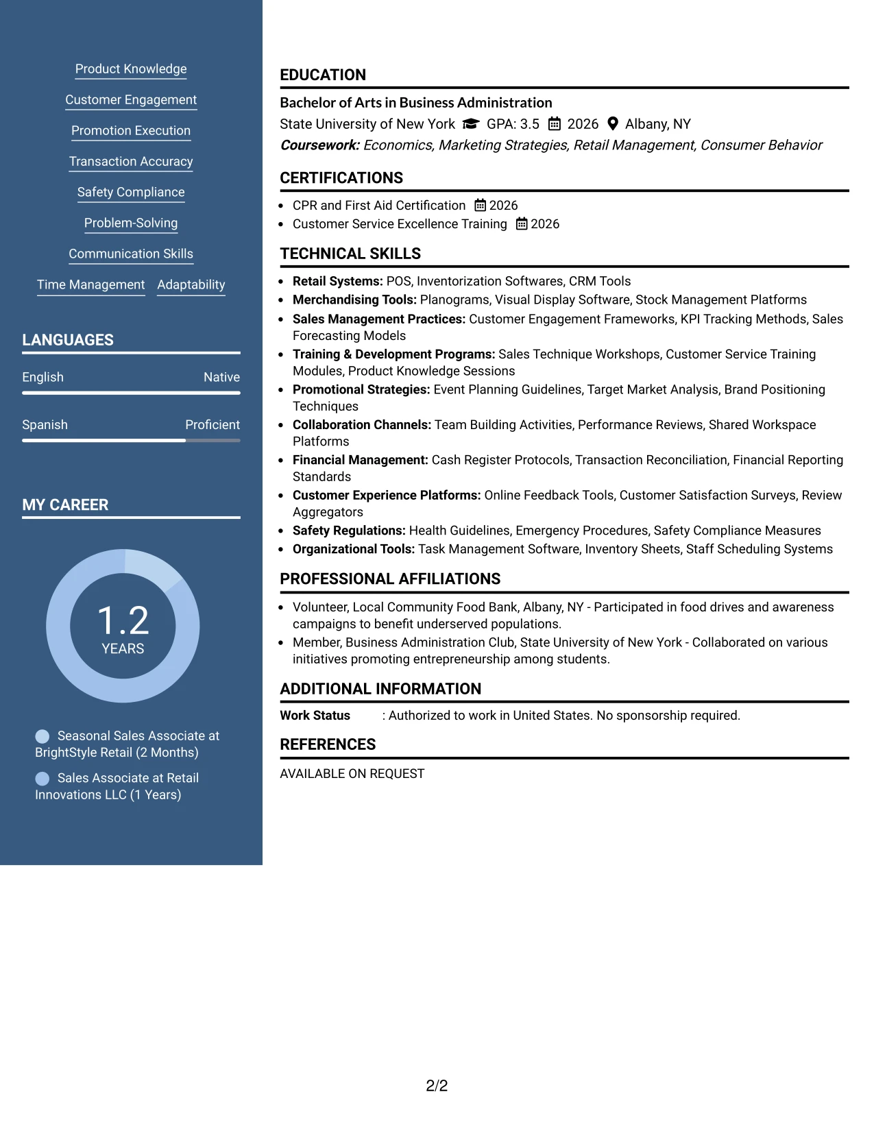 Resume Example Page 2