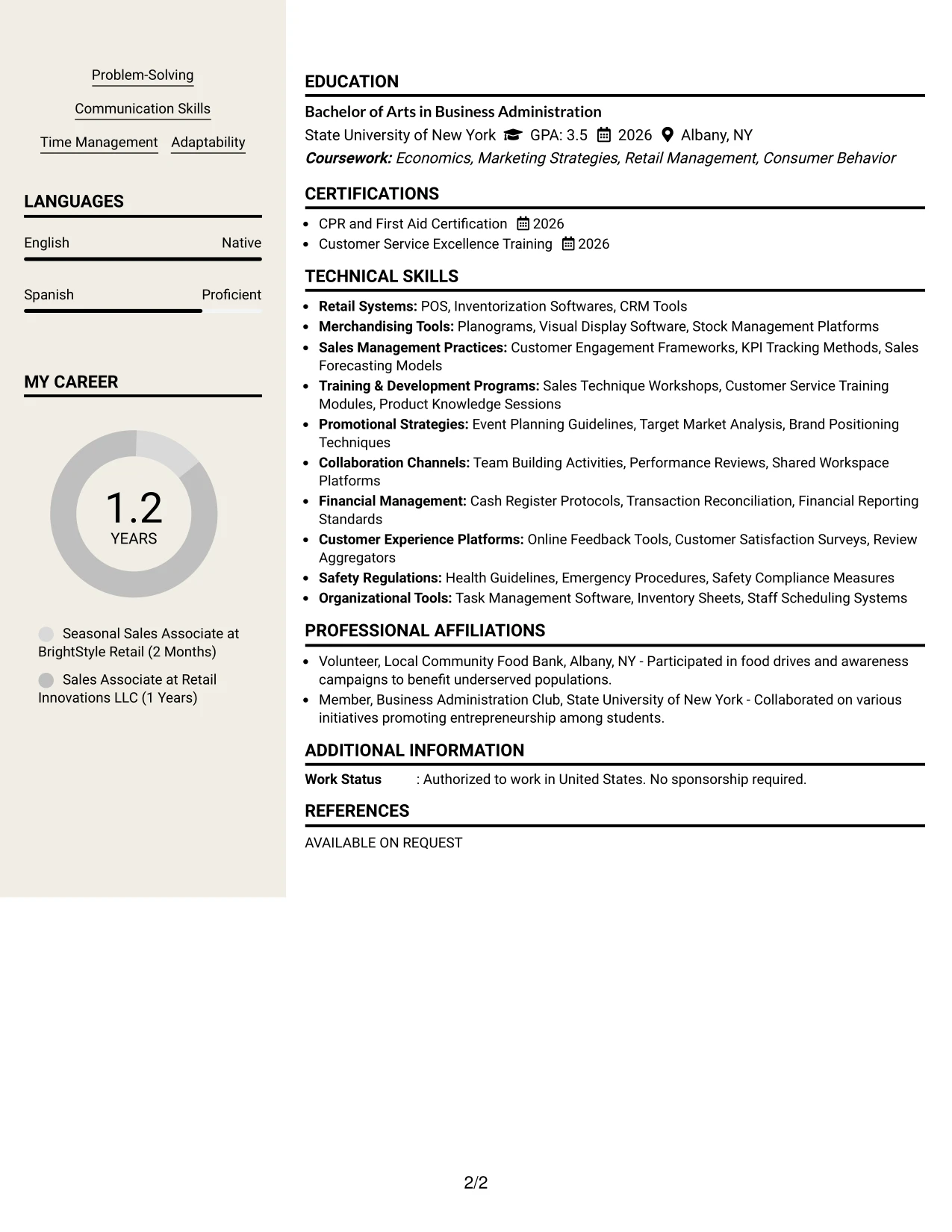 Resume Example Page 2