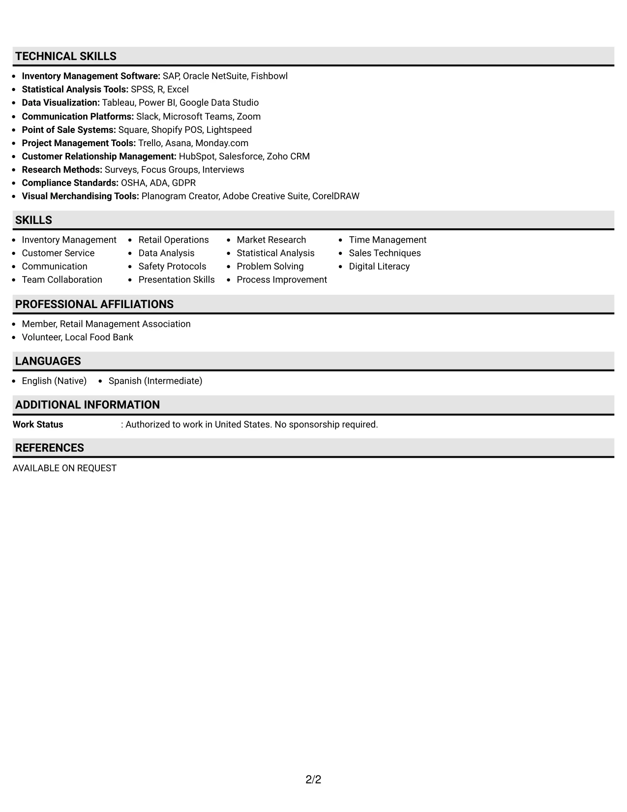 Resume Example Page 2
