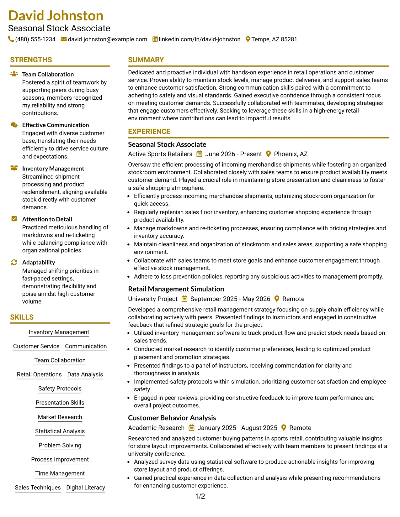 Resume Example Page 1