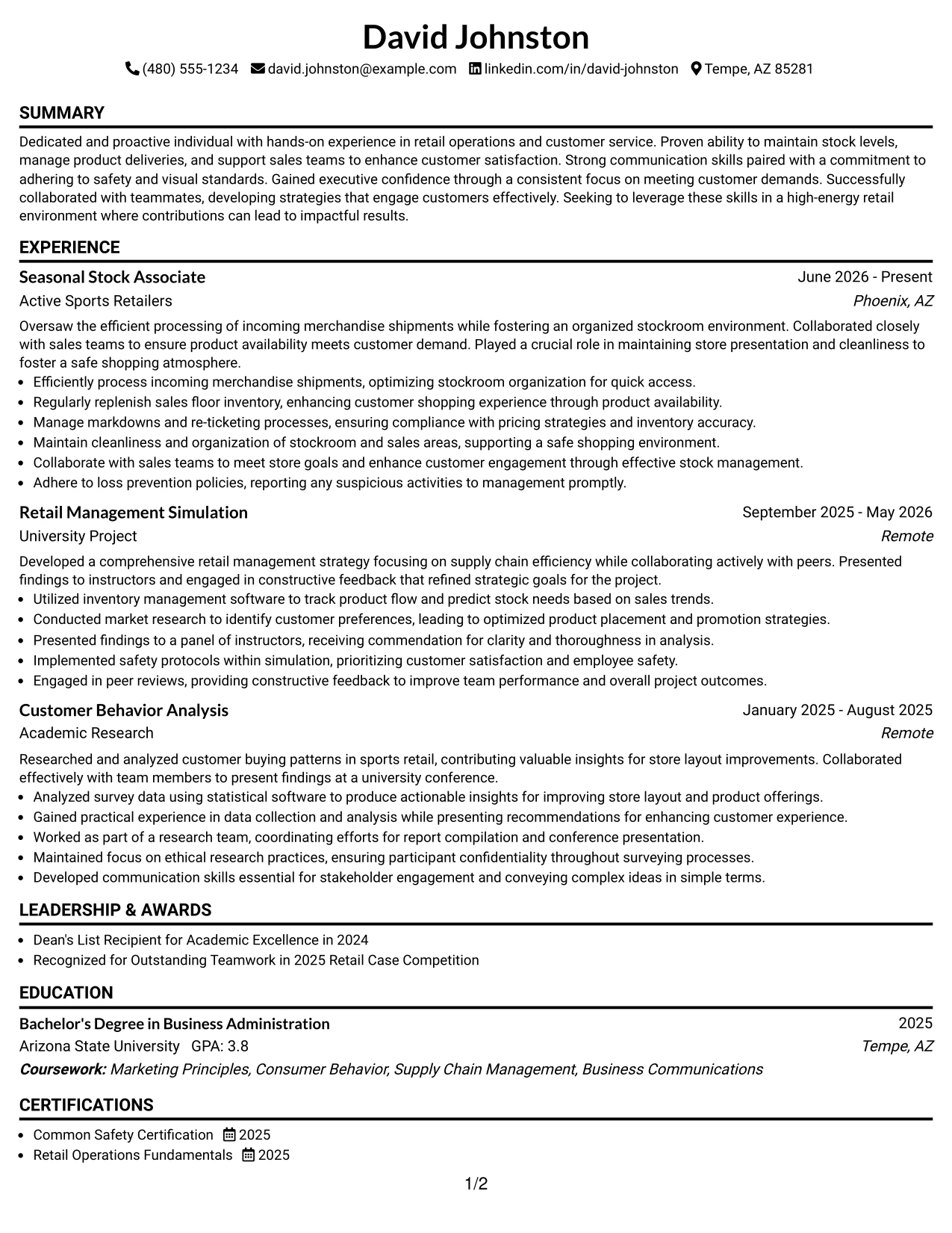 Resume Example Page 1