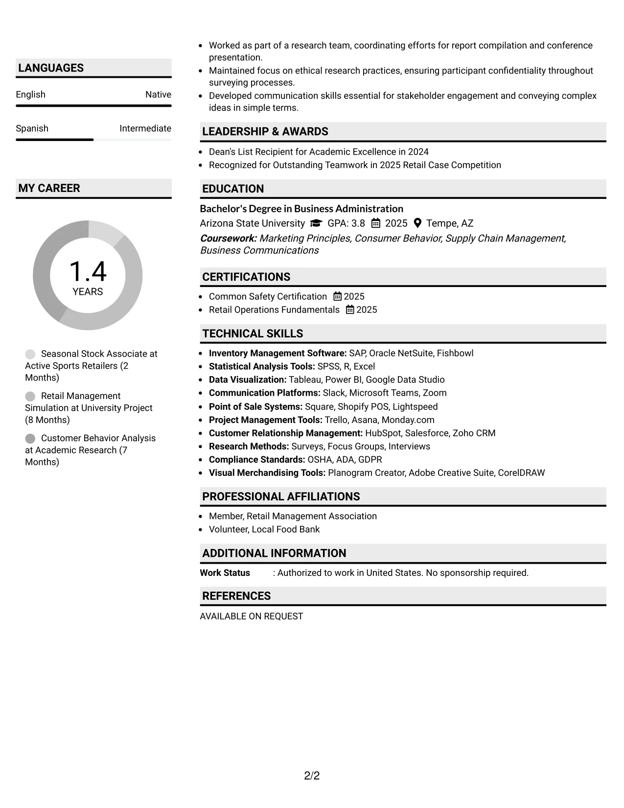 Resume Example Page 2