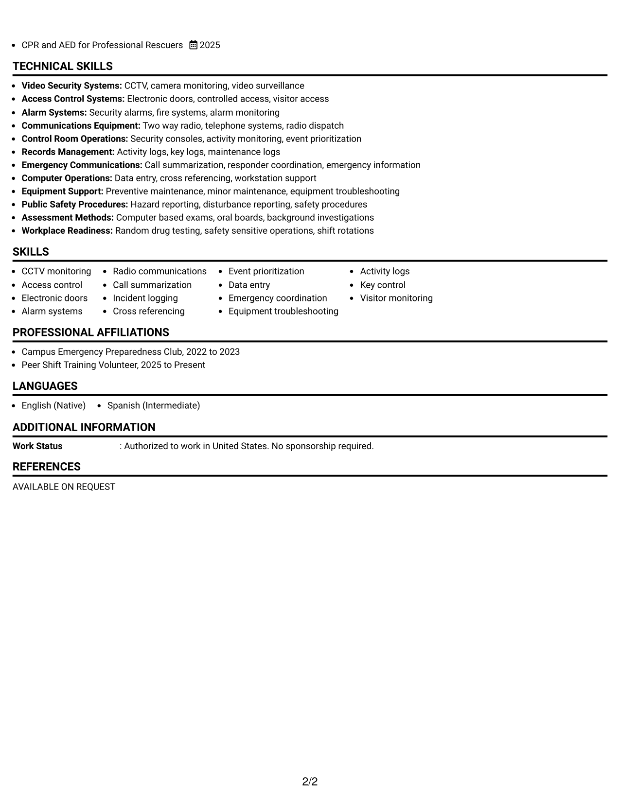 Resume Example Page 2