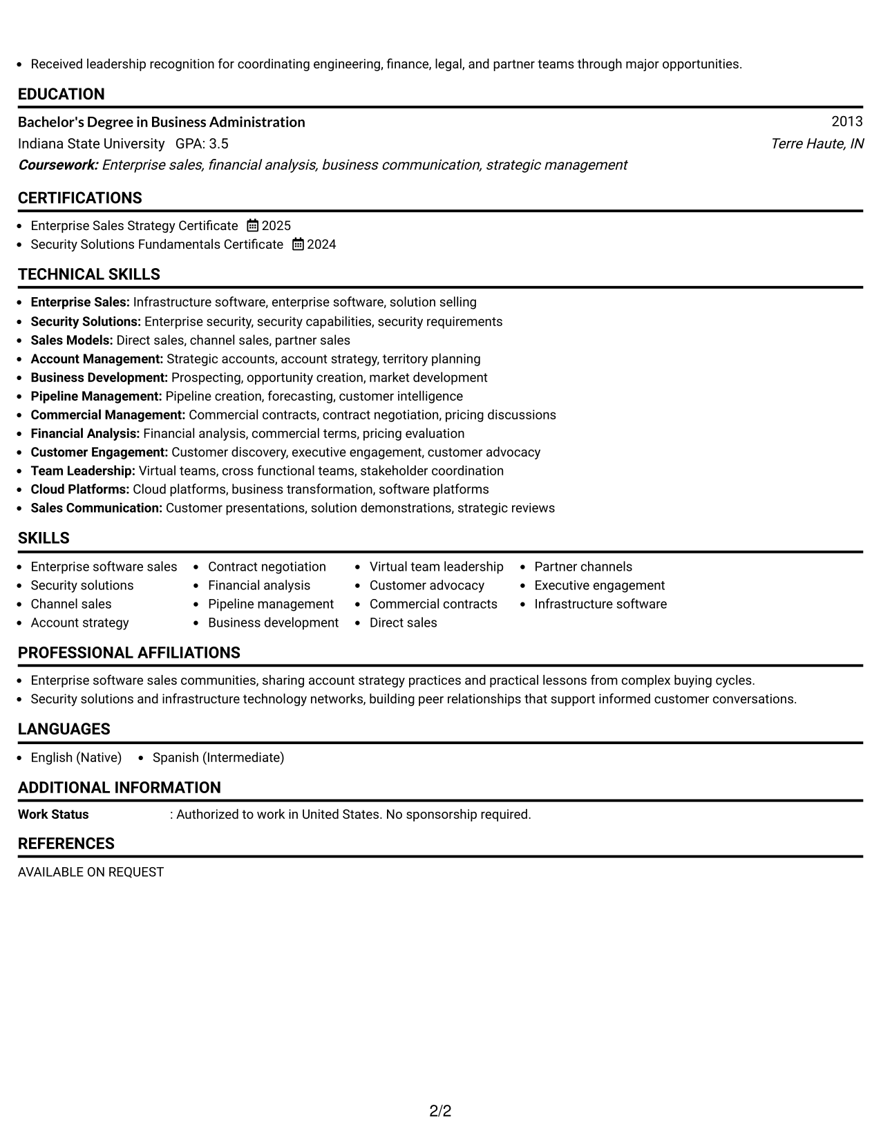 Resume Example Page 2
