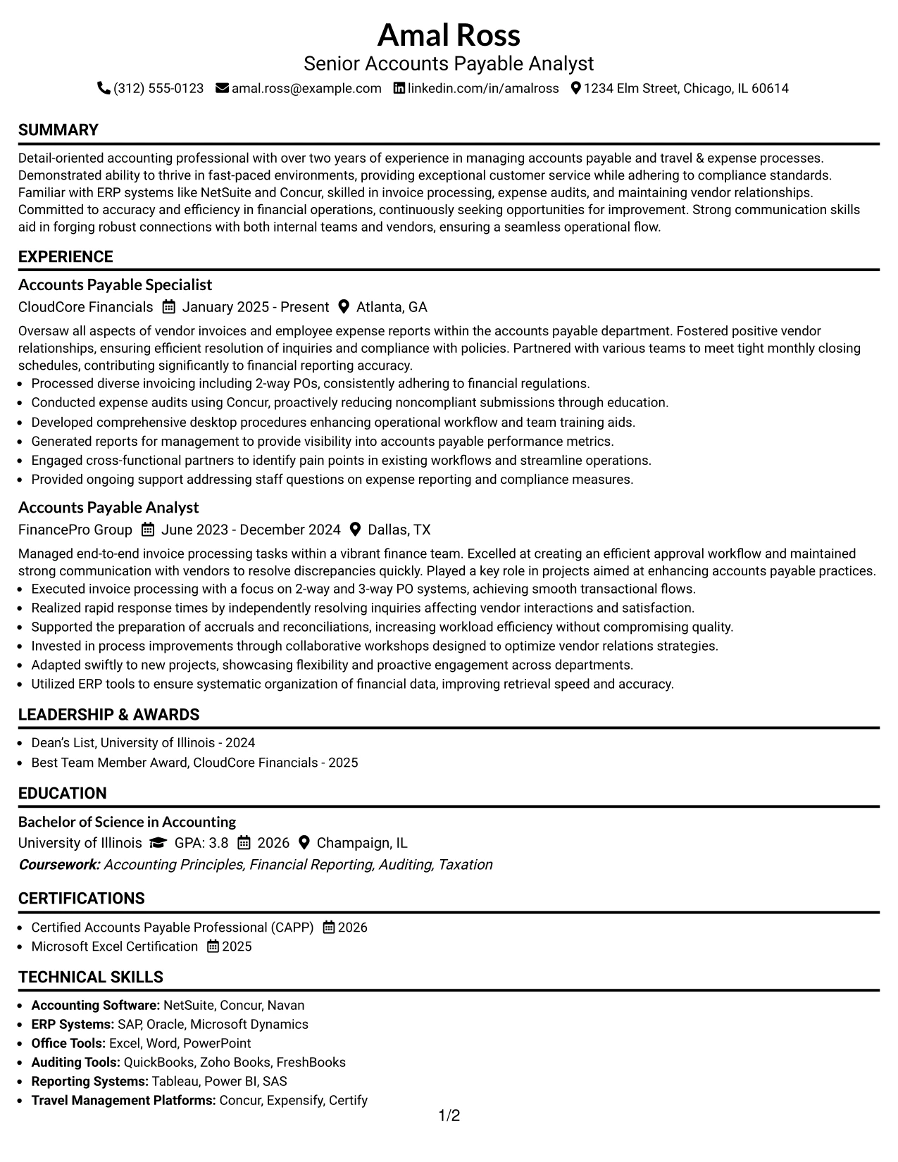 Resume Example Page 1