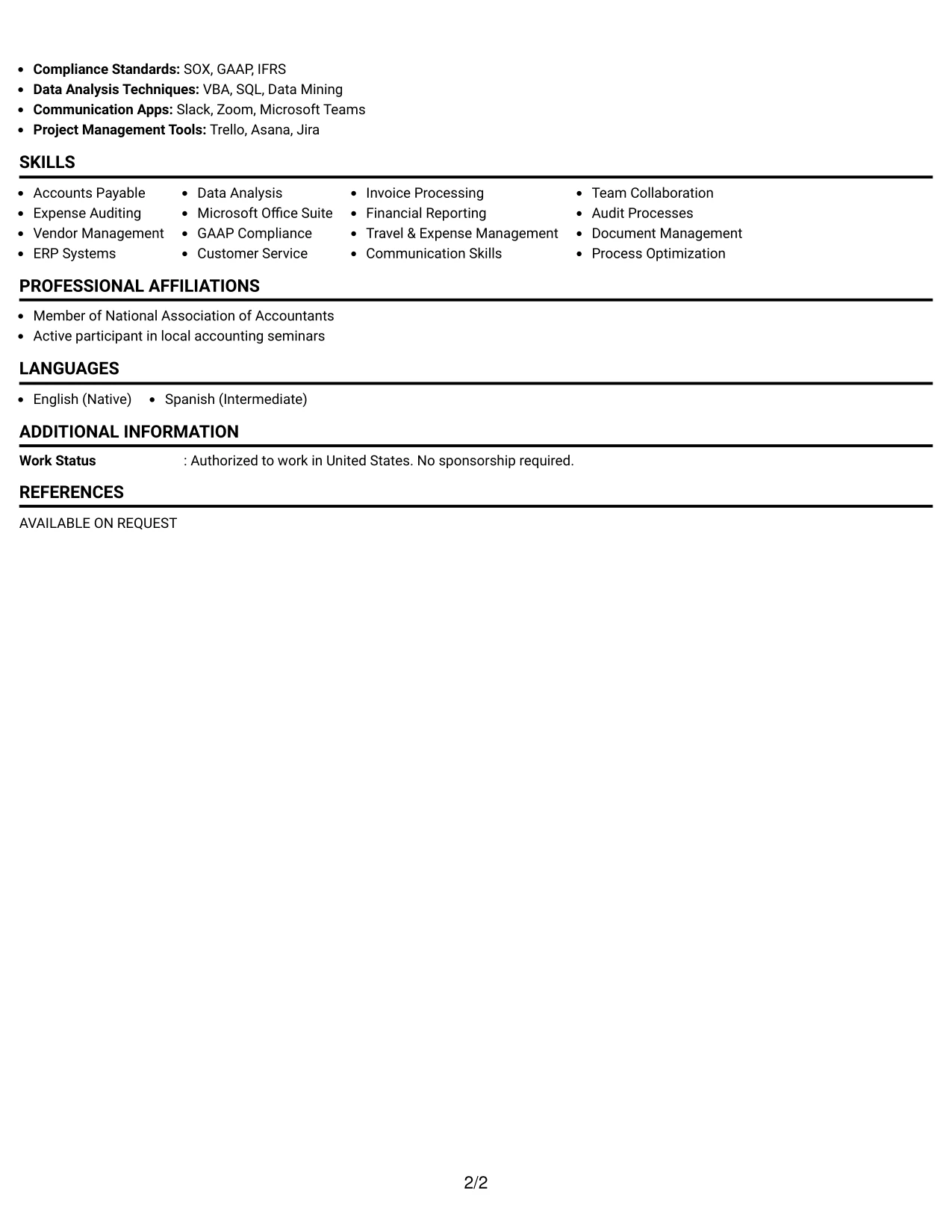 Resume Example Page 2
