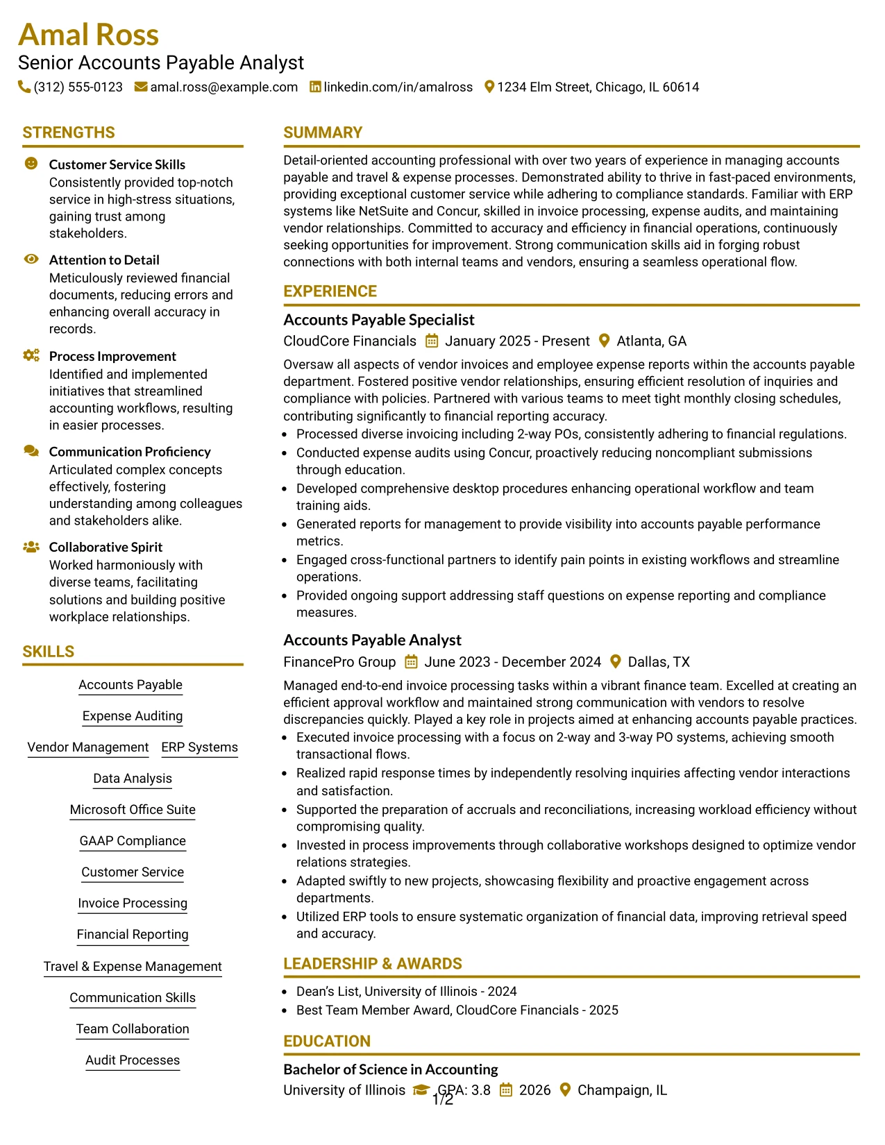 Resume Example Page 1