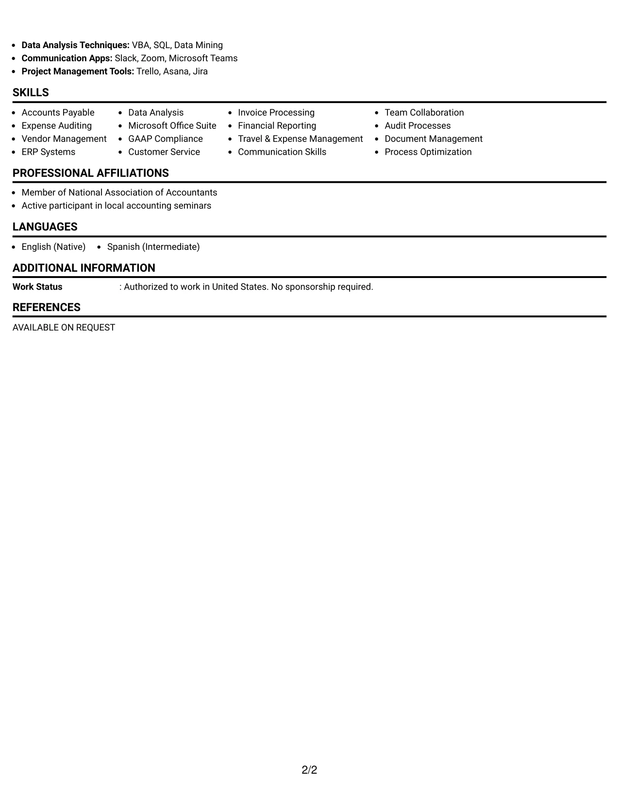 Resume Example Page 2