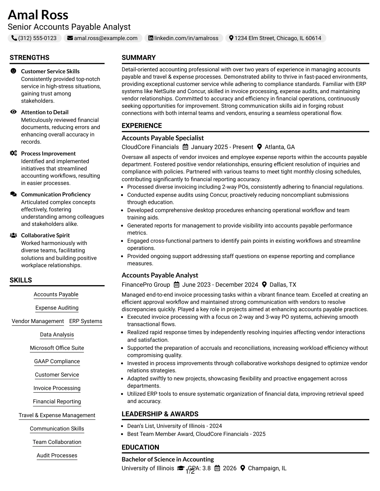 Resume Example Page 1
