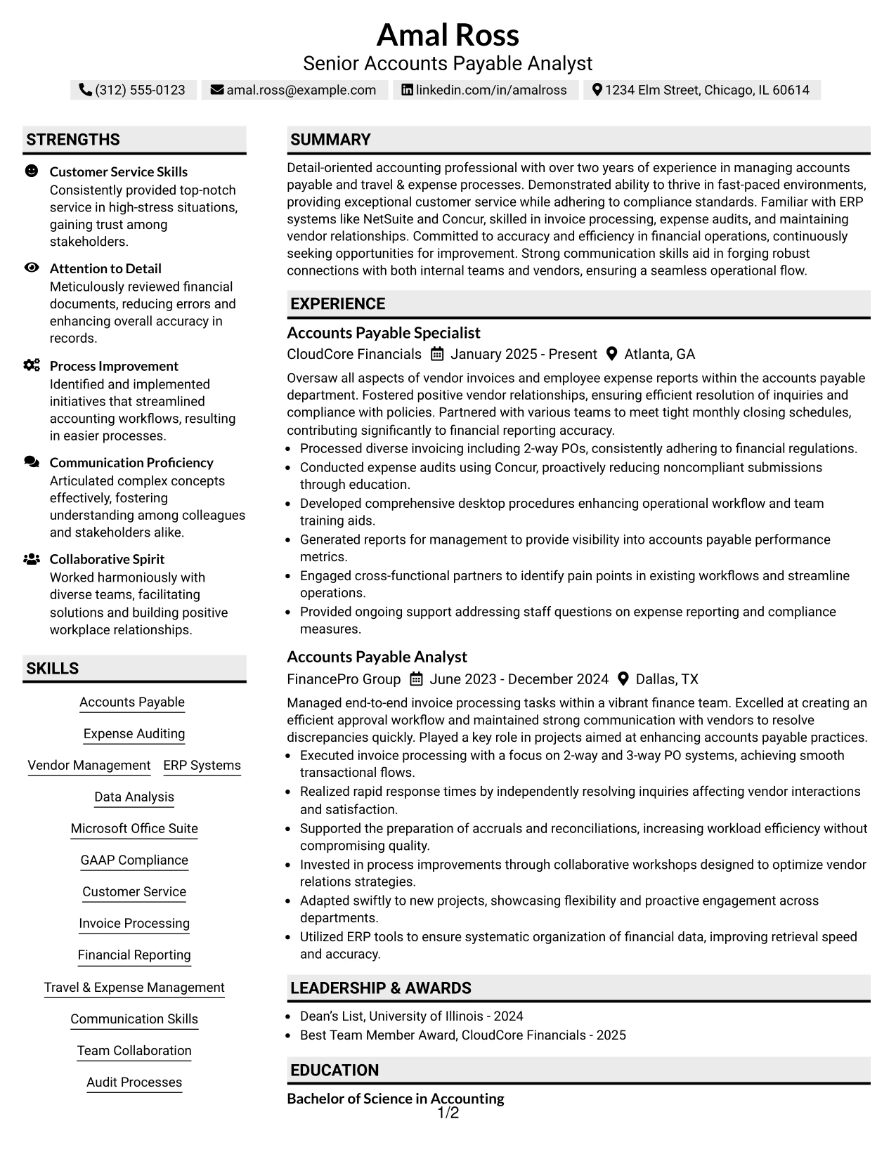 Resume Example Page 1