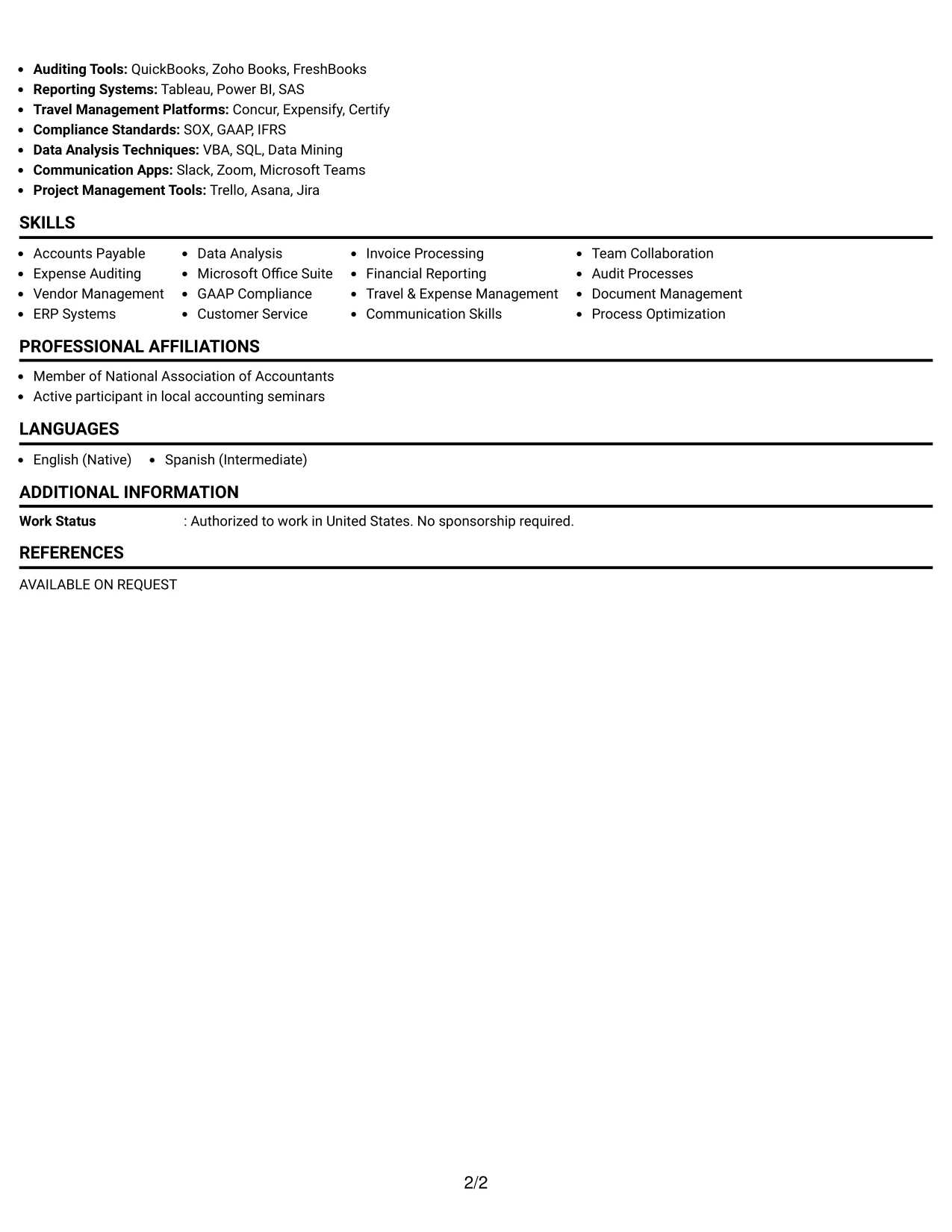 Resume Example Page 2