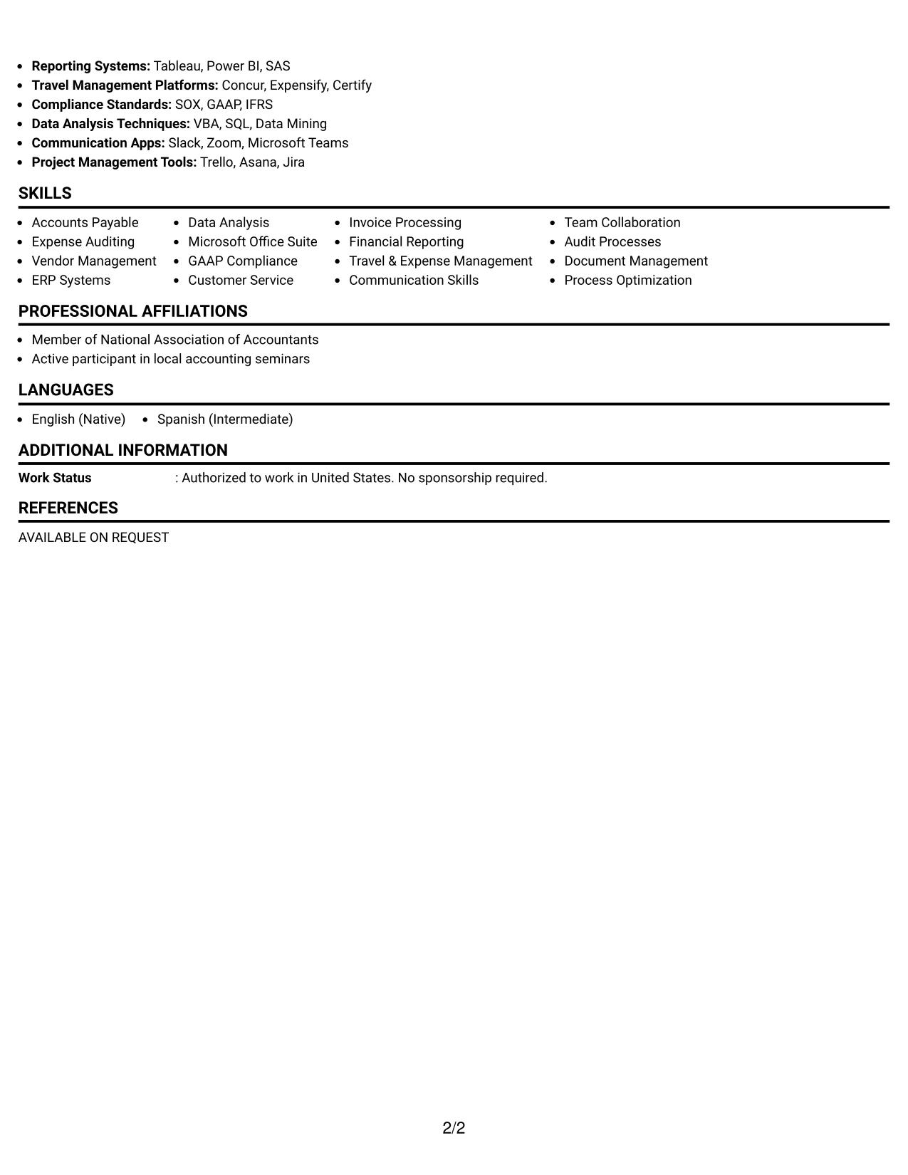 Resume Example Page 2