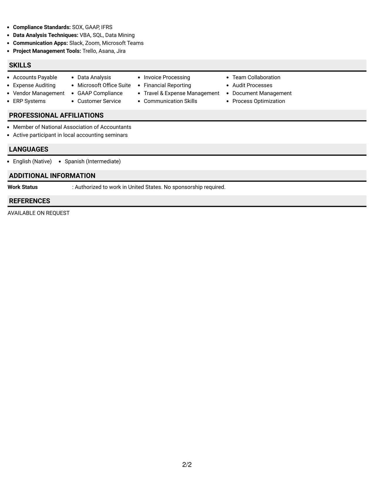 Resume Example Page 2