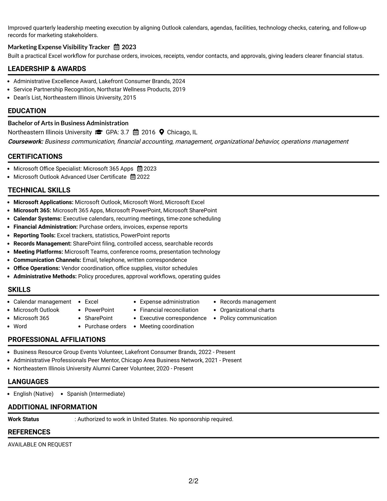 Resume Example Page 2