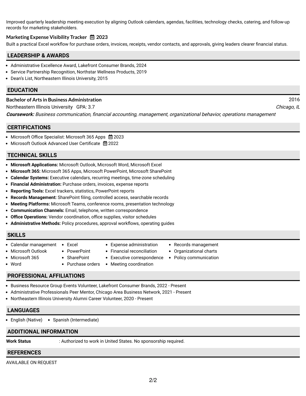 Resume Example Page 2