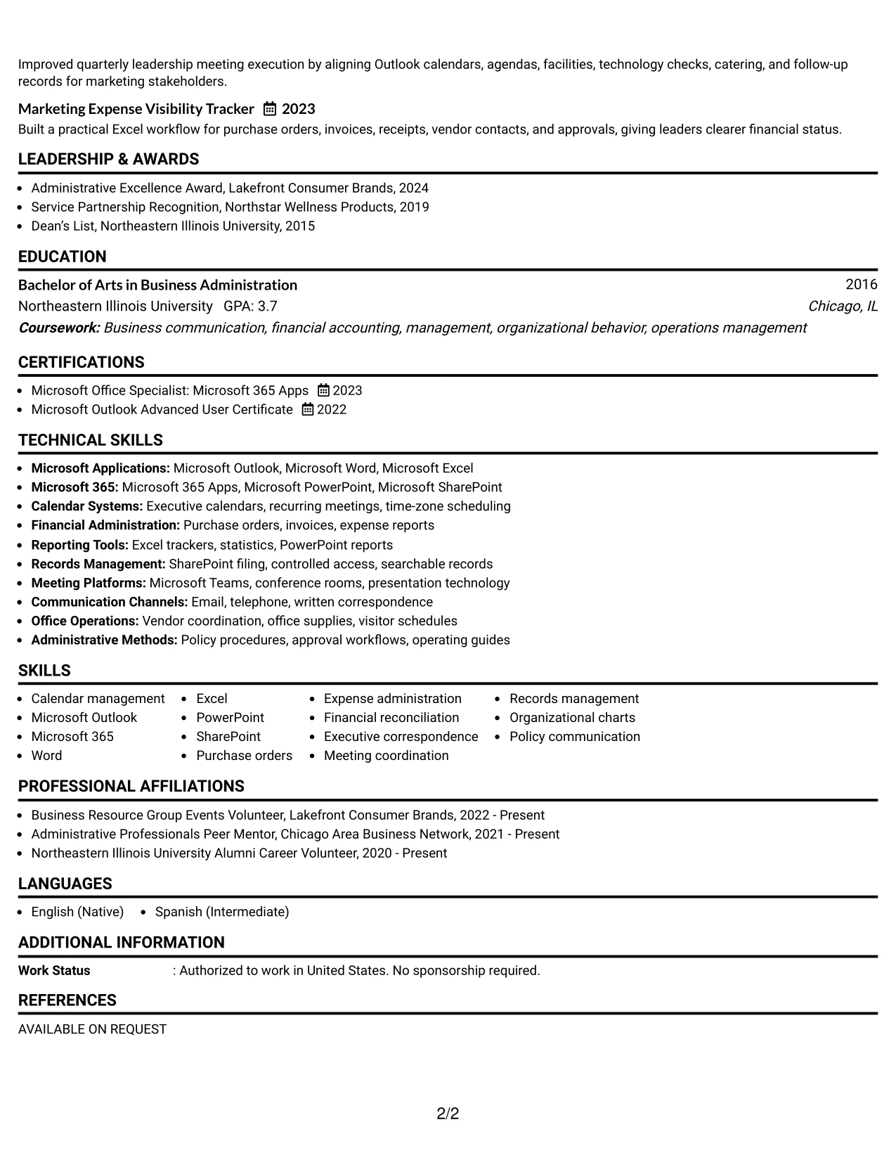 Resume Example Page 2