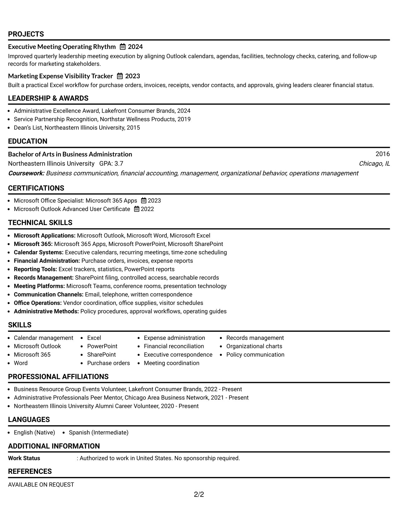 Resume Example Page 2