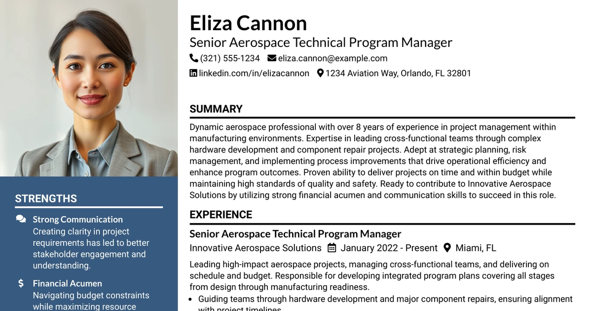 33 Senior Aerospace Technical Program Manager Resume Templates with Example