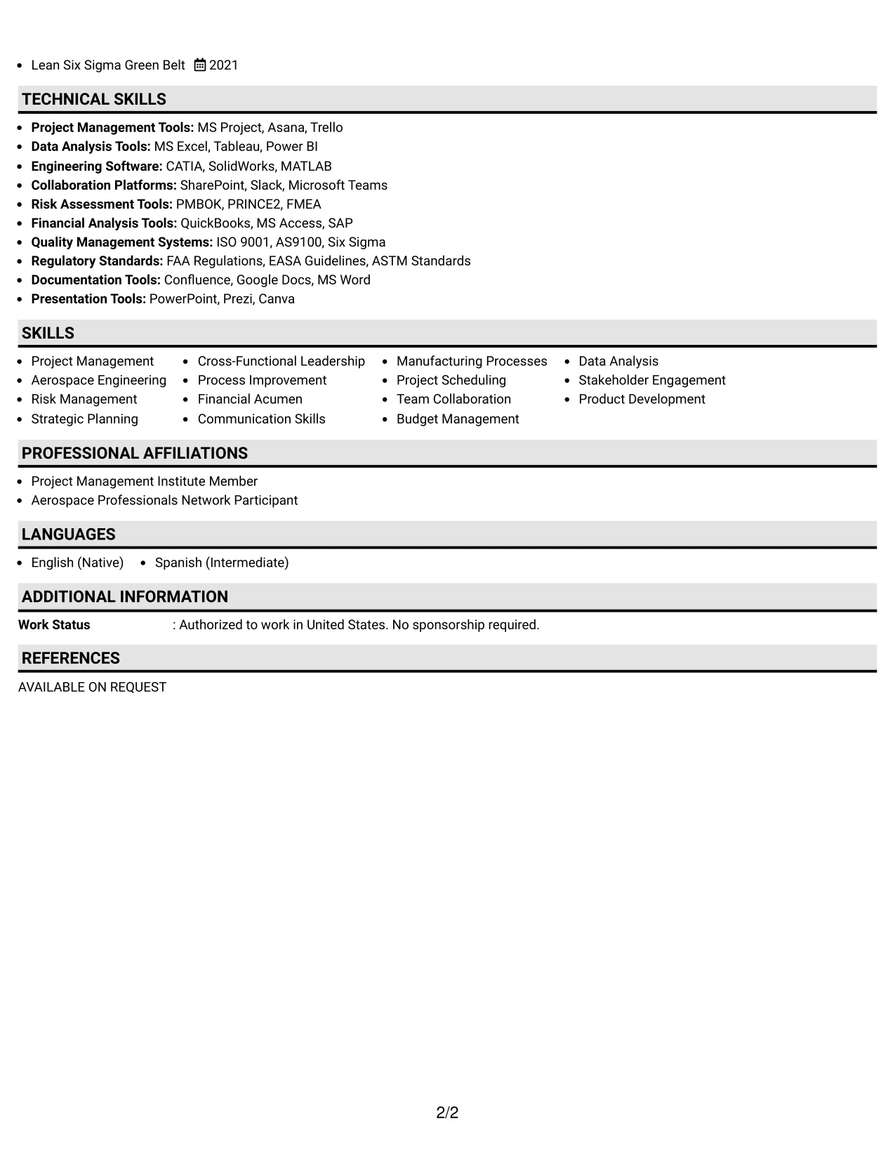 Resume Example Page 2