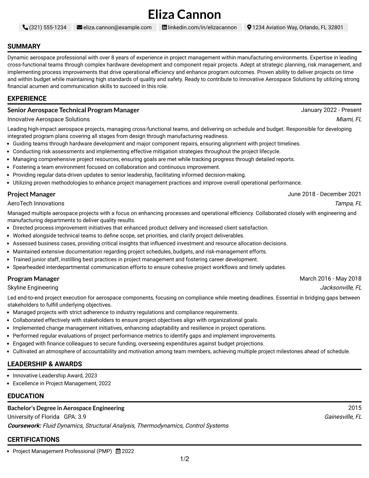 Resume Example Page 1