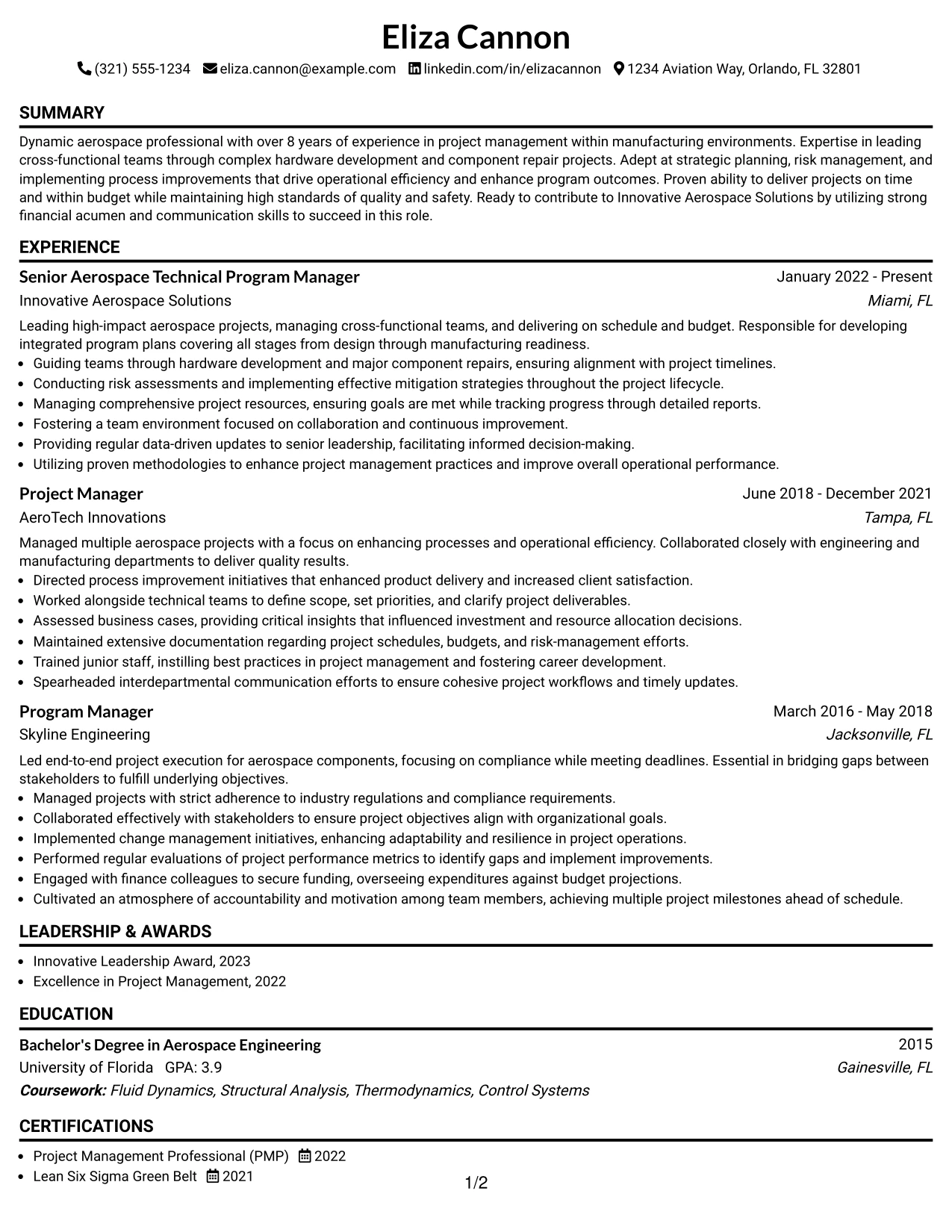 Resume Example Page 1