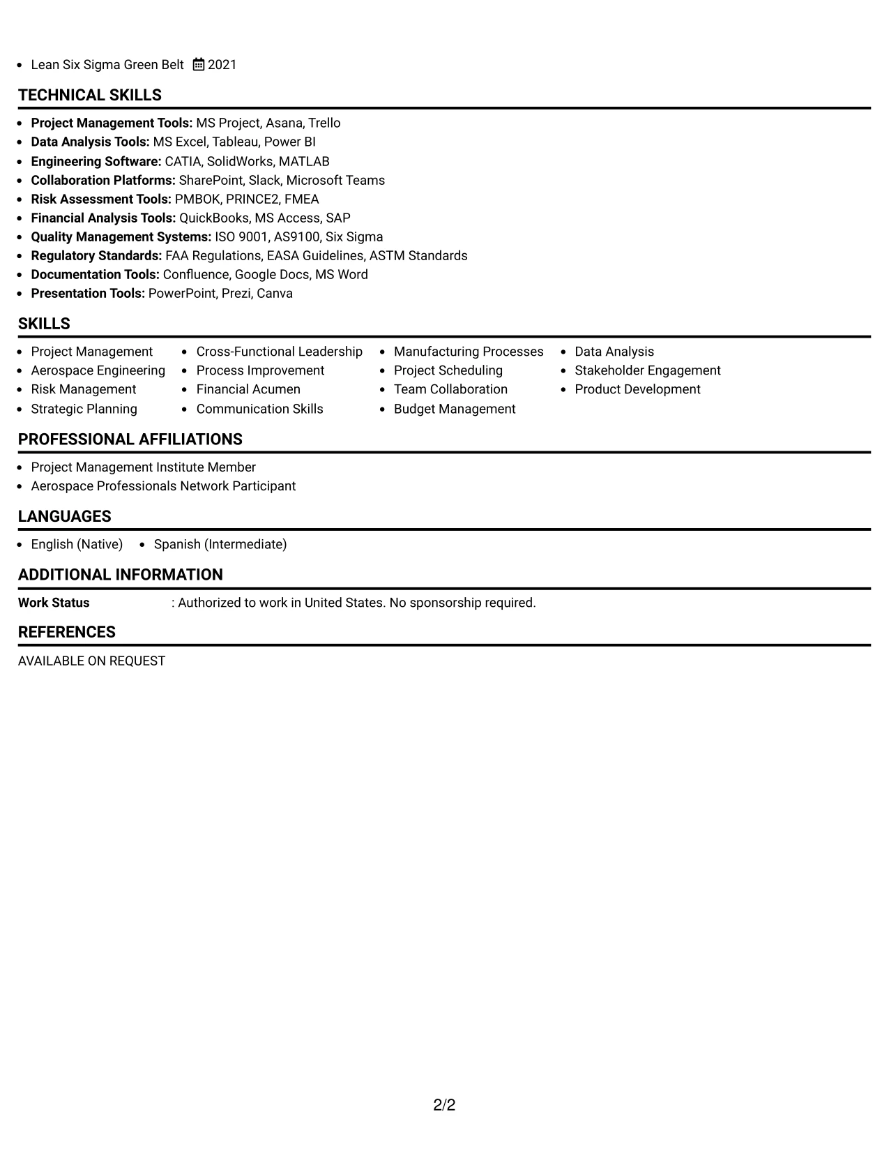 Resume Example Page 2