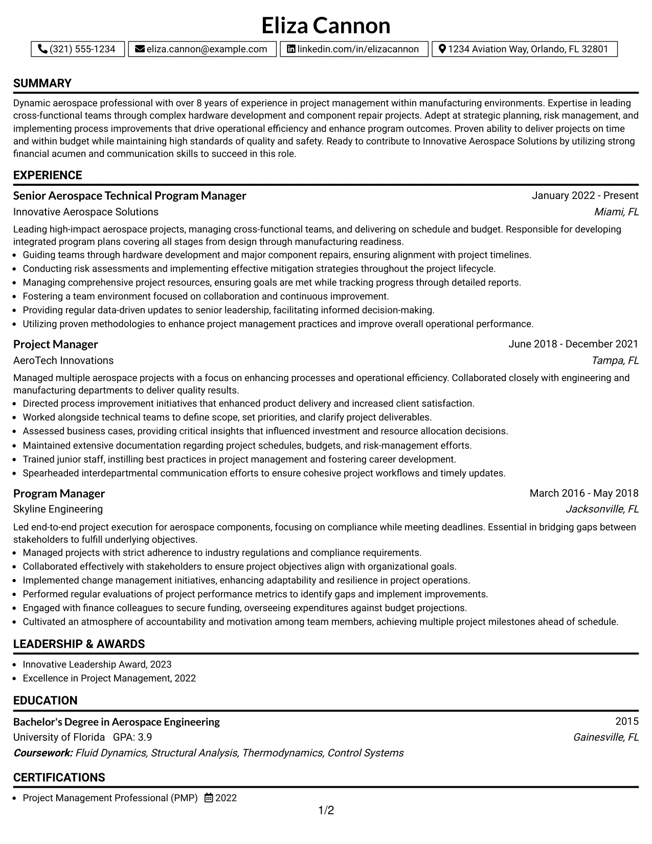 Resume Example Page 1