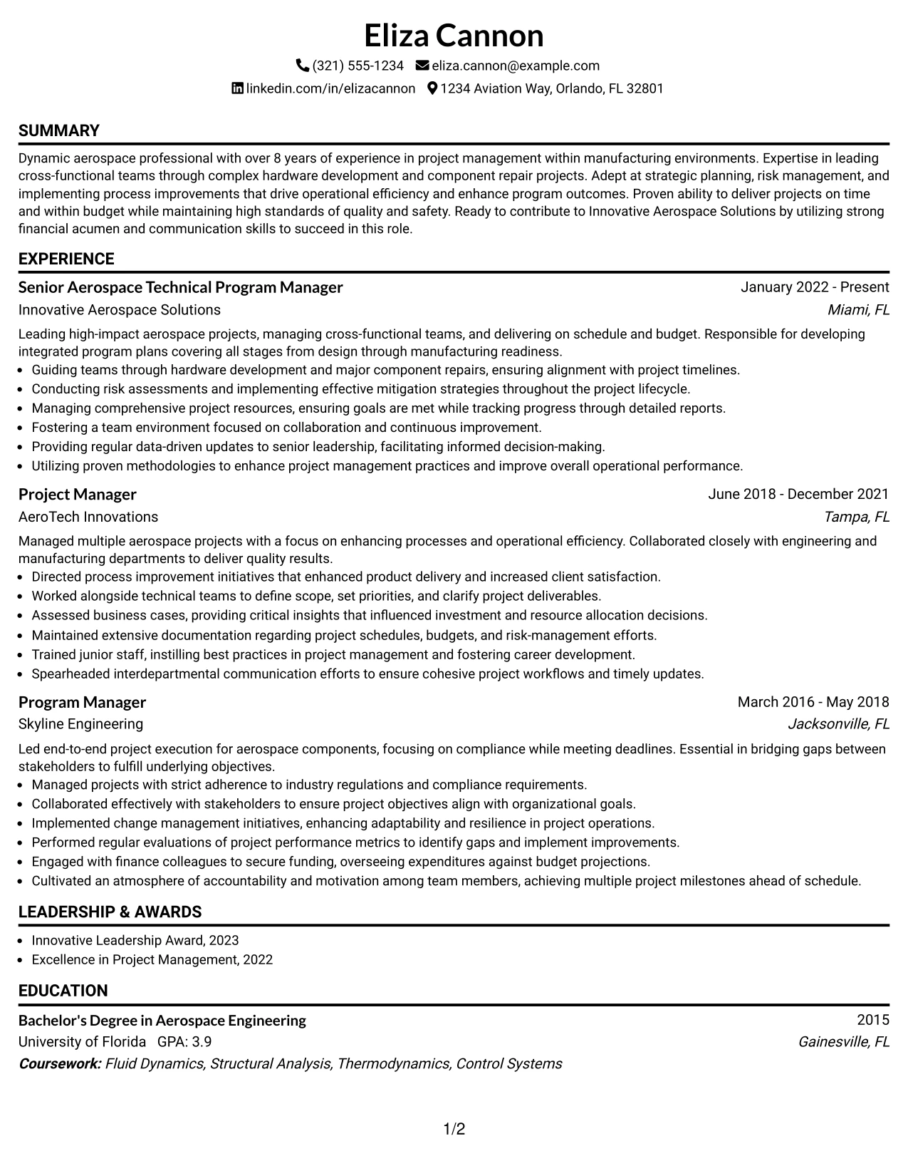 Resume Example Page 1