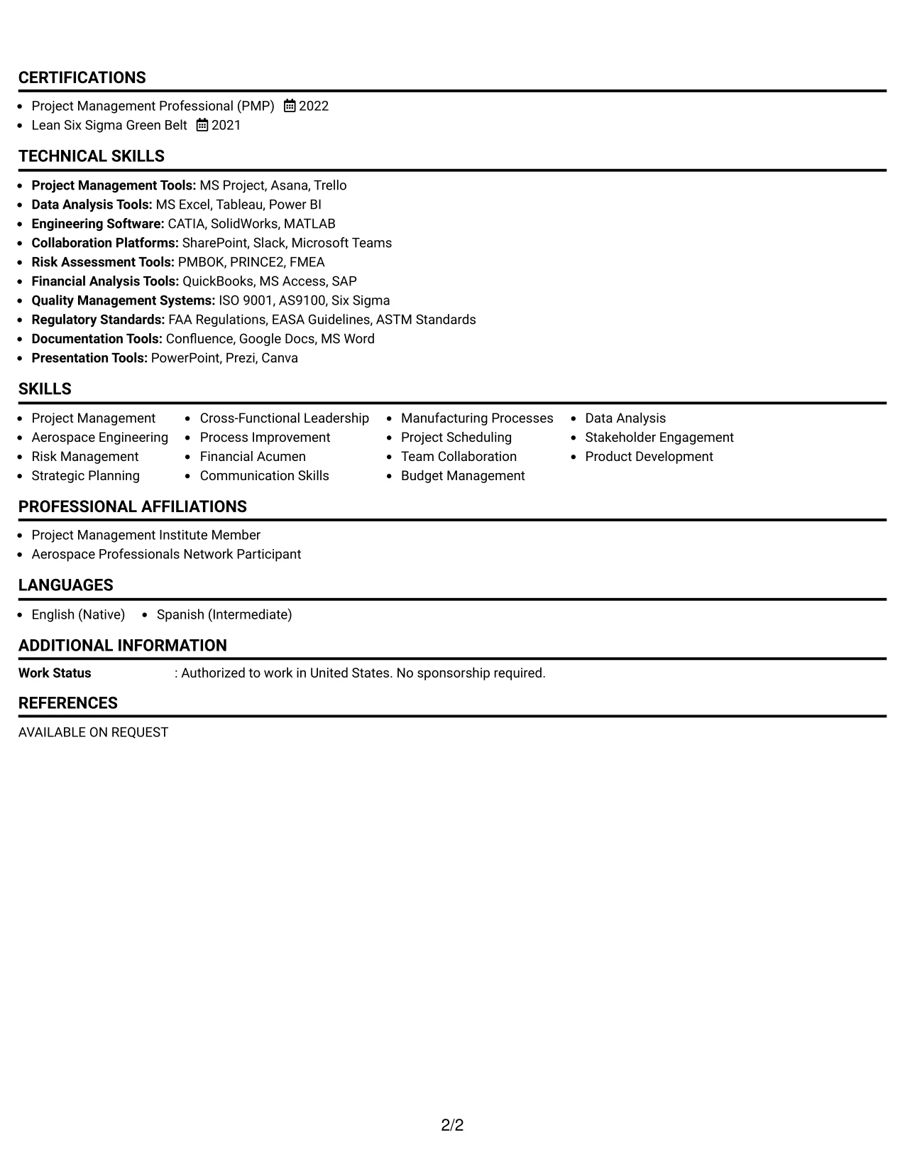 Resume Example Page 2