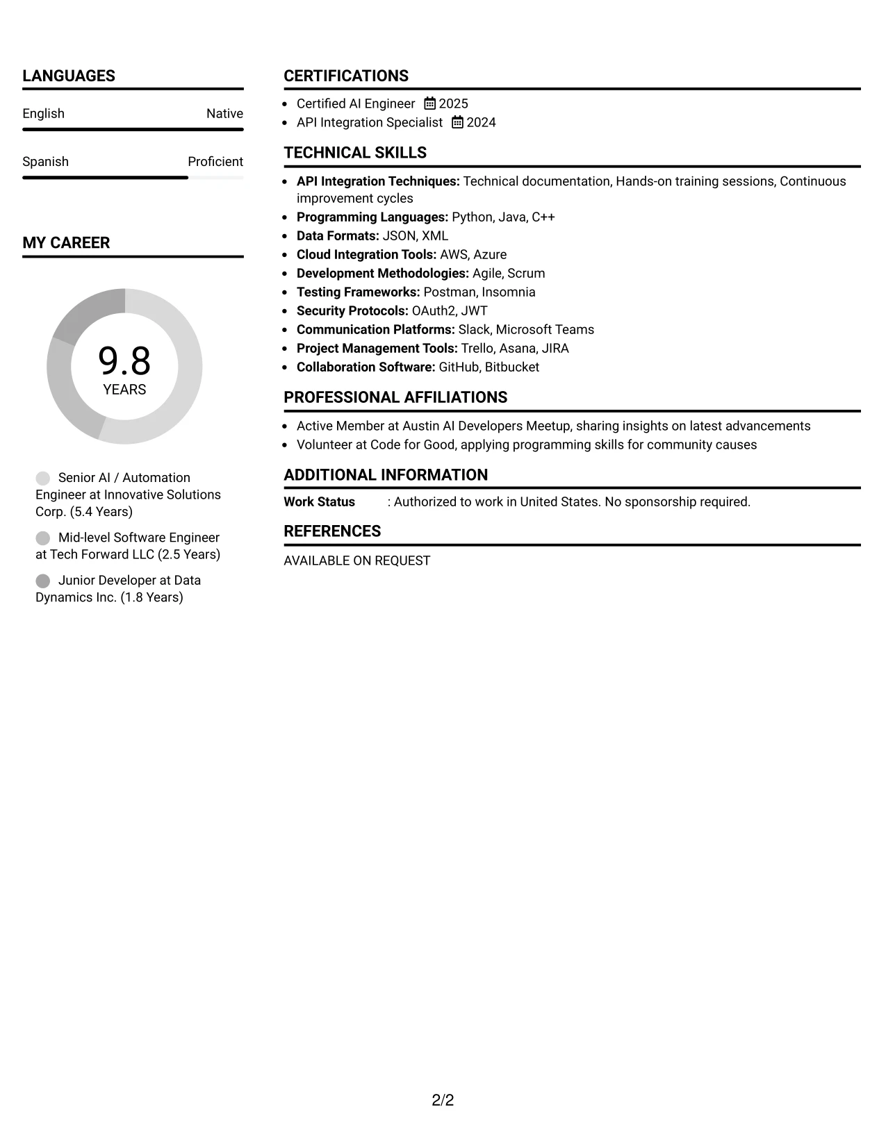 Resume Example Page 2