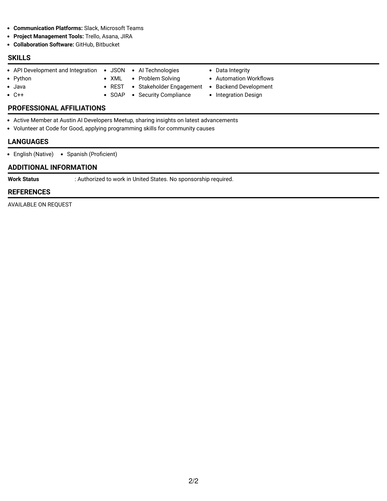 Resume Example Page 2