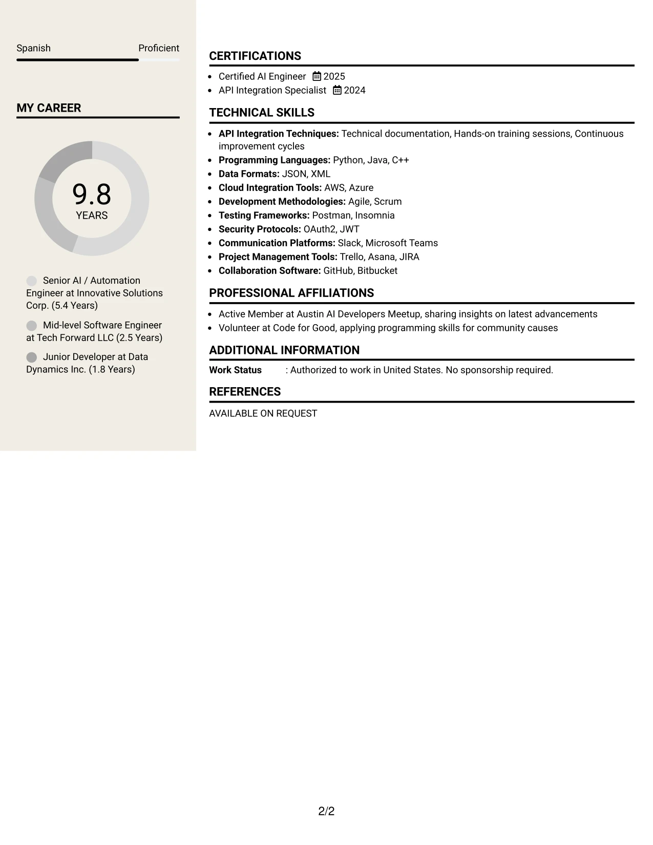 Resume Example Page 2