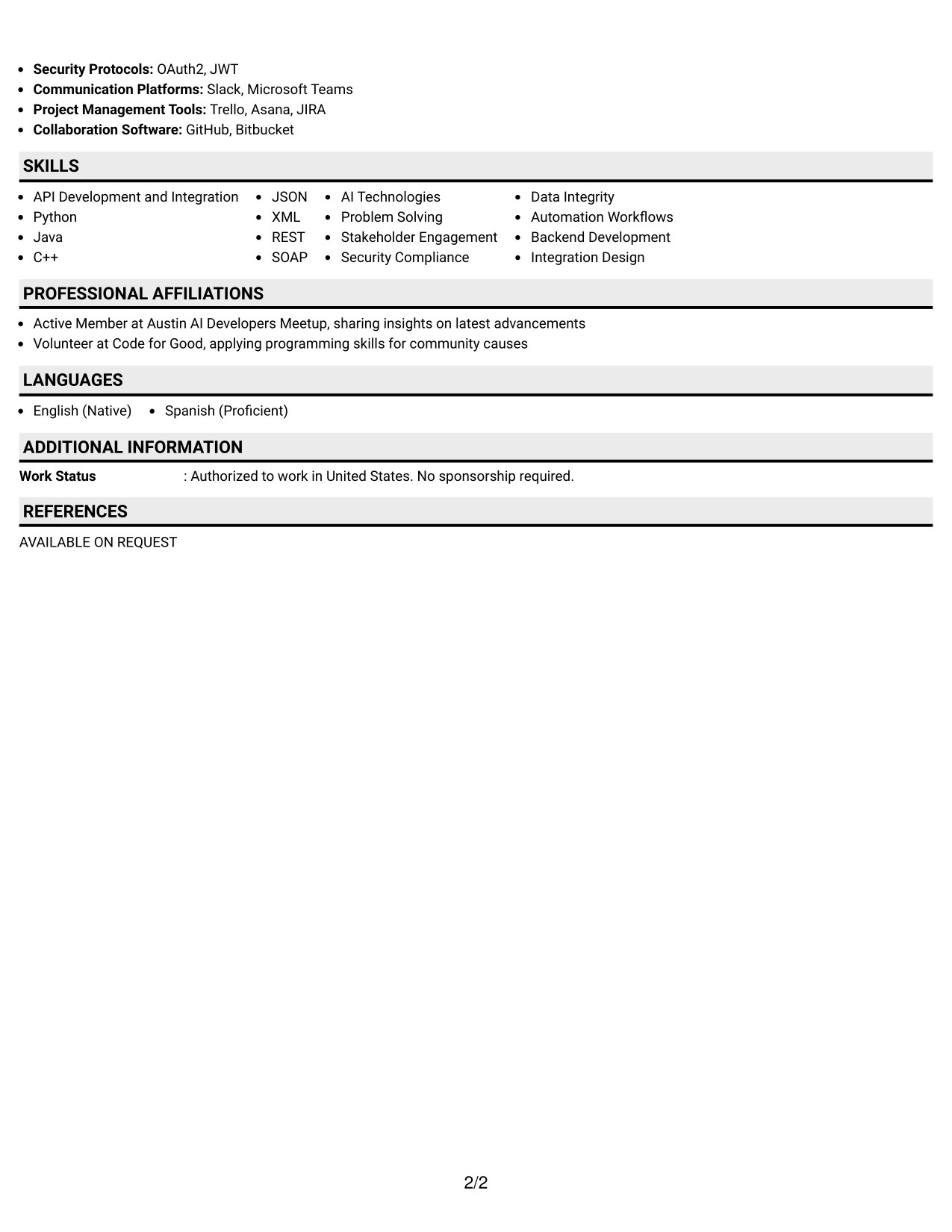 Resume Example Page 2