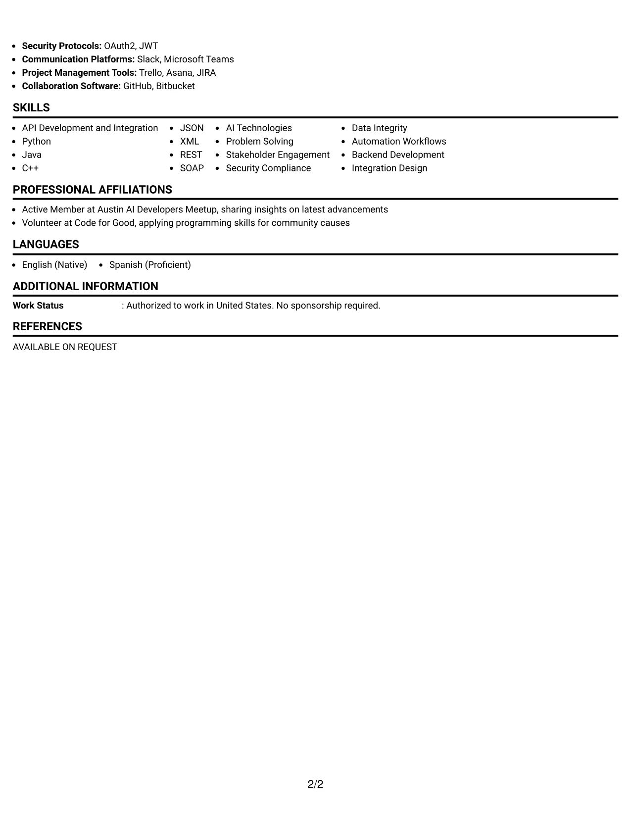 Resume Example Page 2