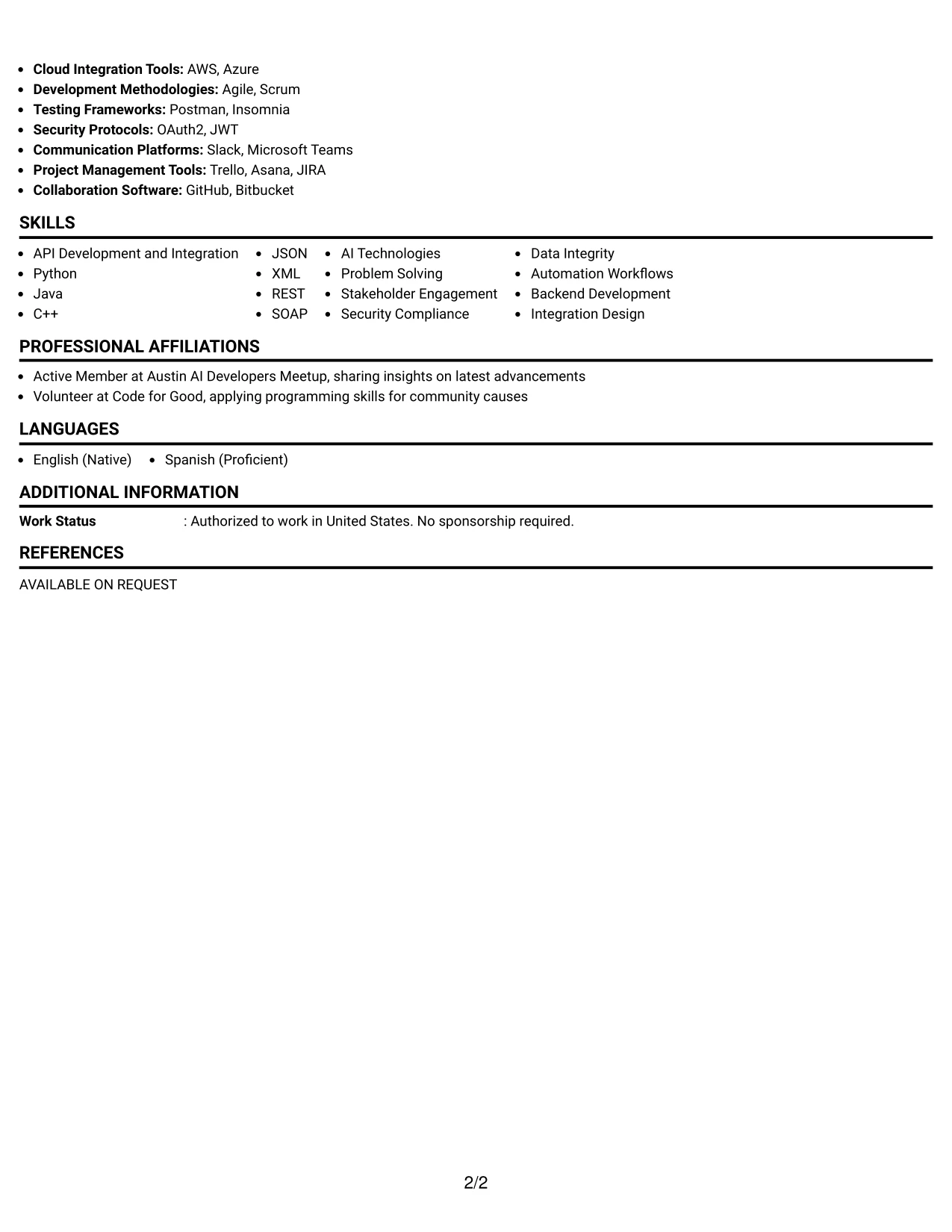 Resume Example Page 2