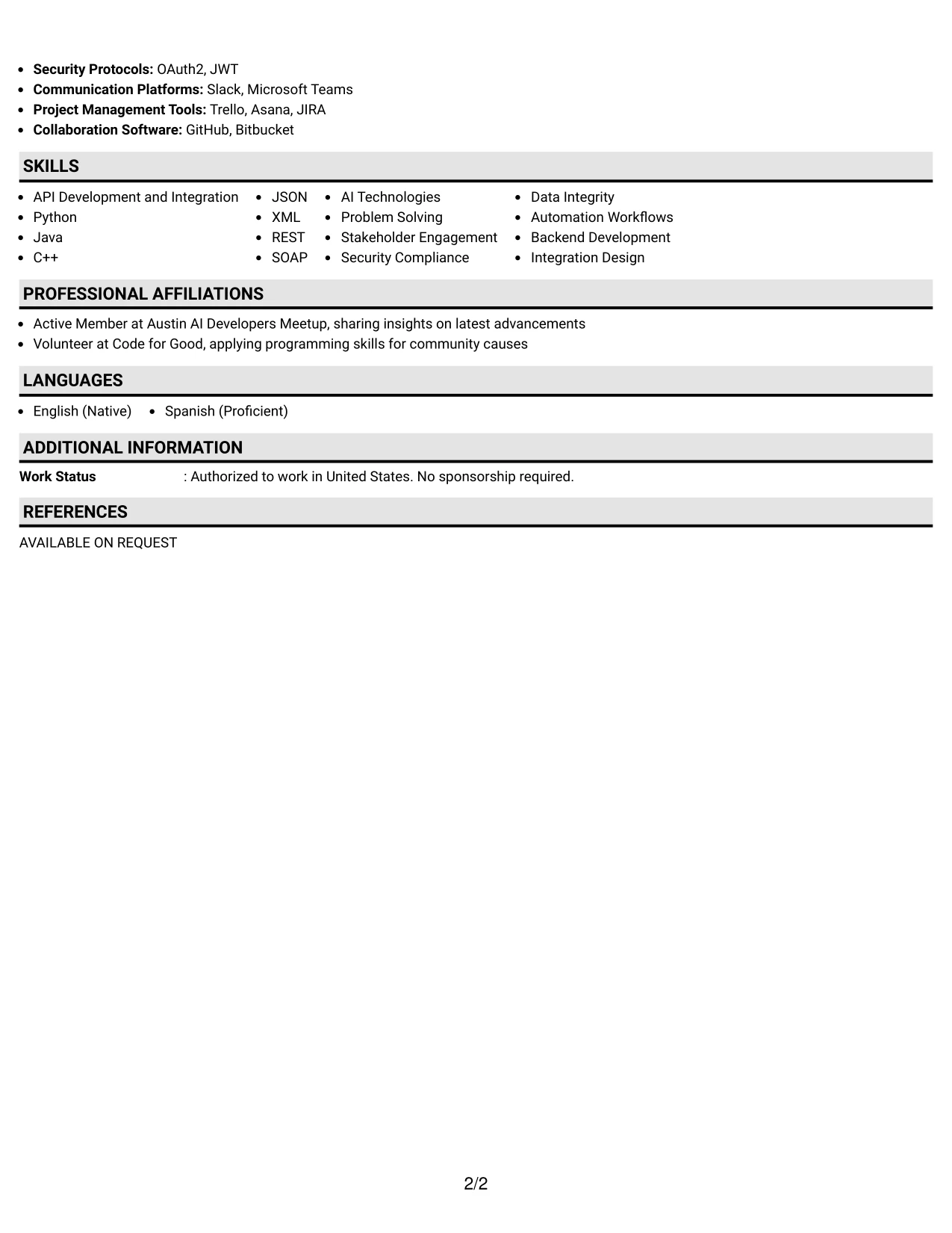 Resume Example Page 2