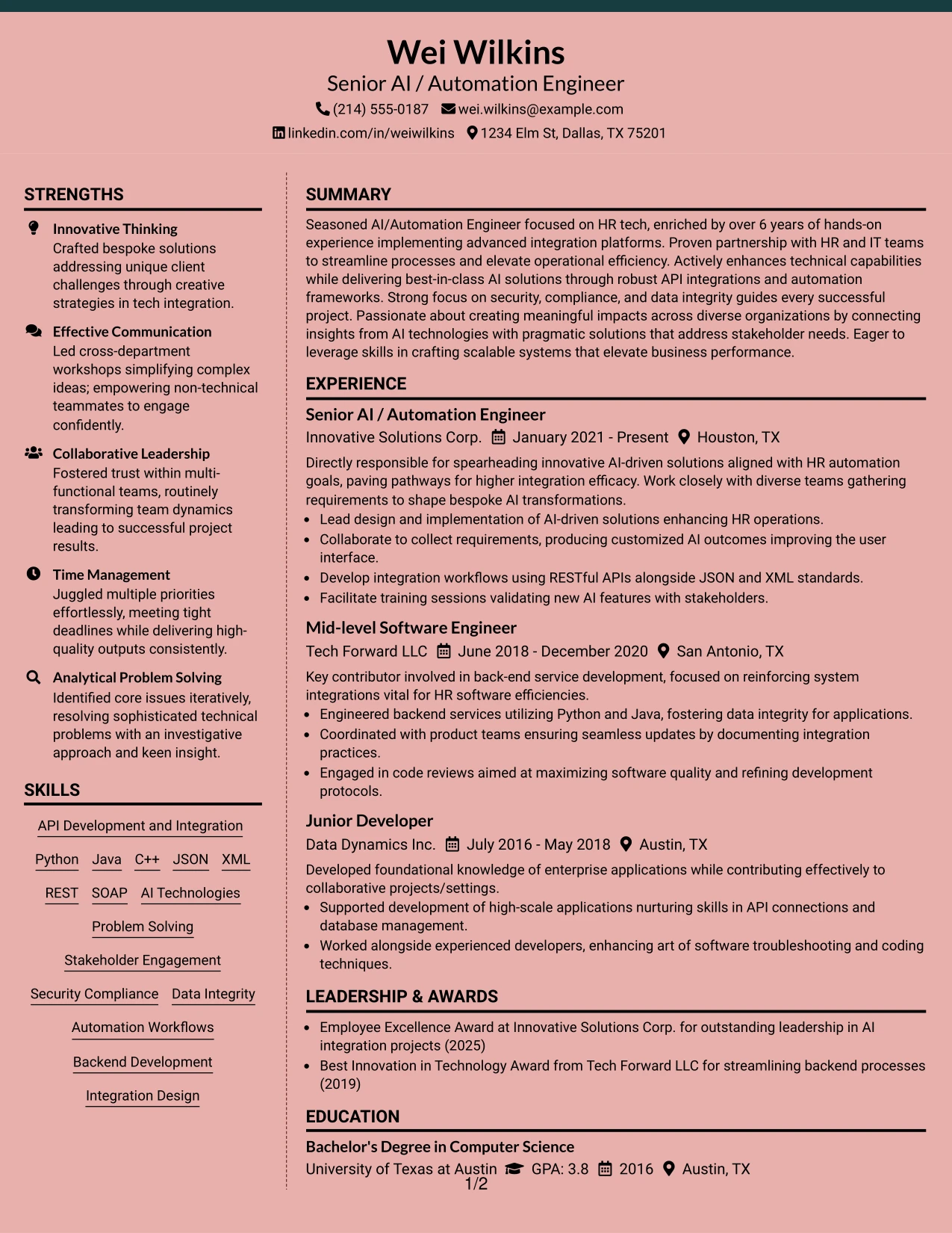 Resume Example Page 1