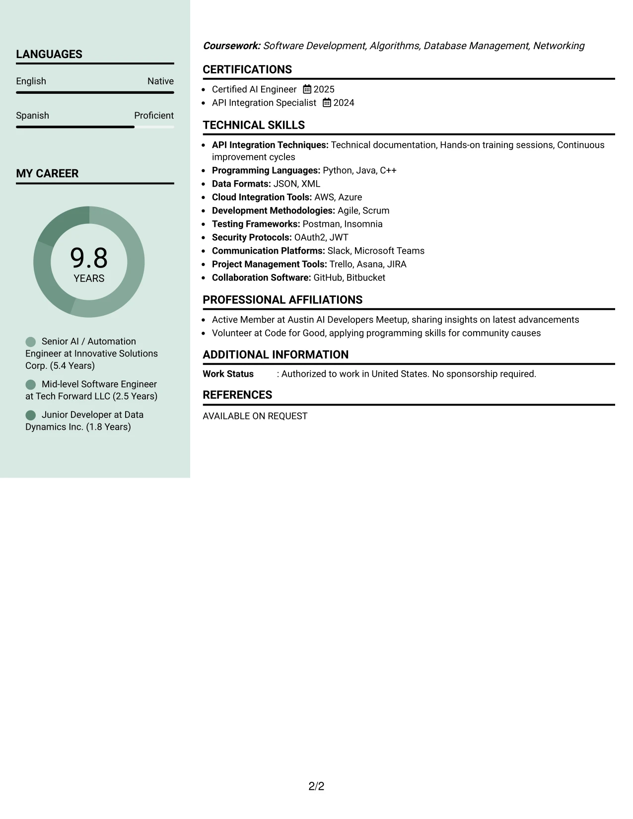 Resume Example Page 2