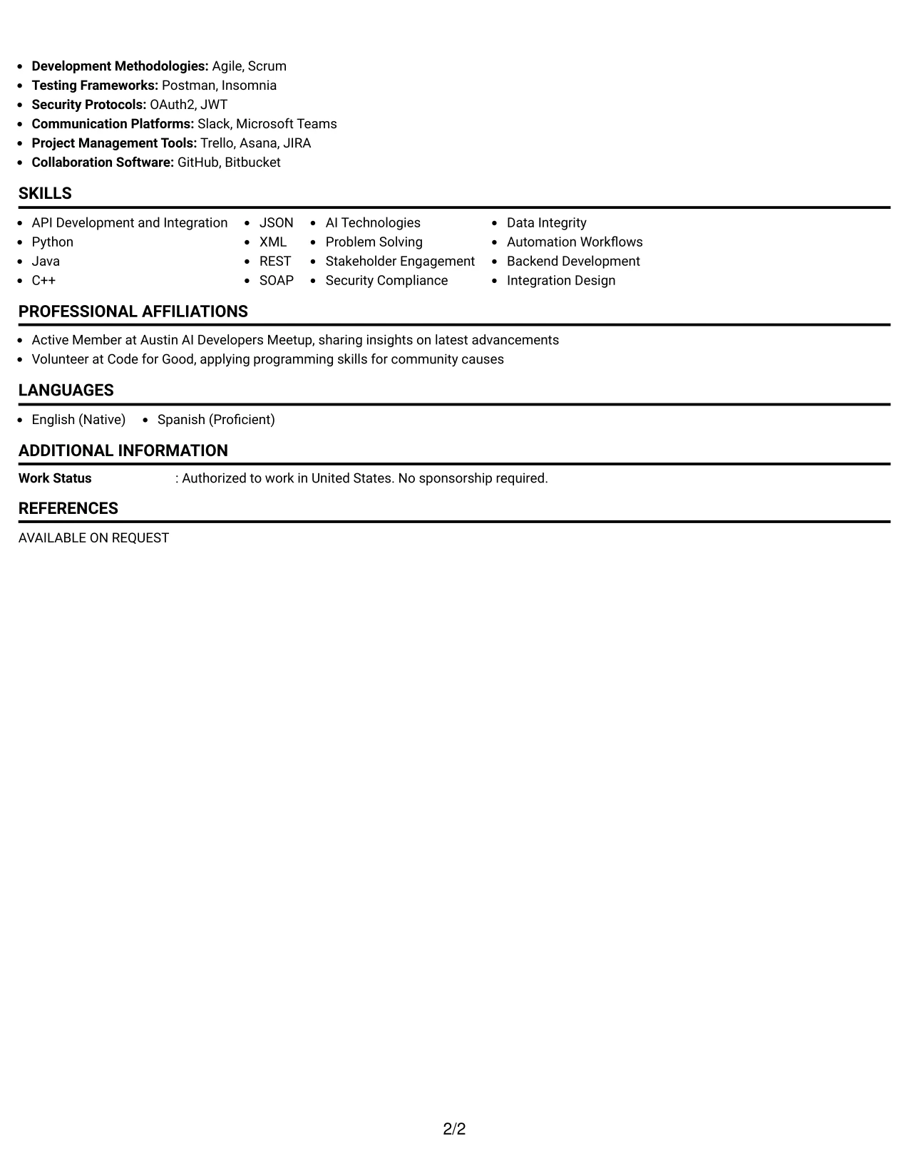 Resume Example Page 2