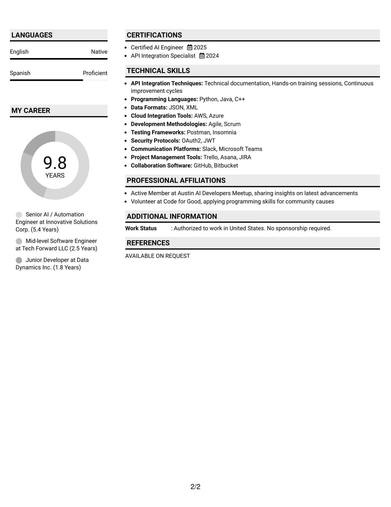 Resume Example Page 2