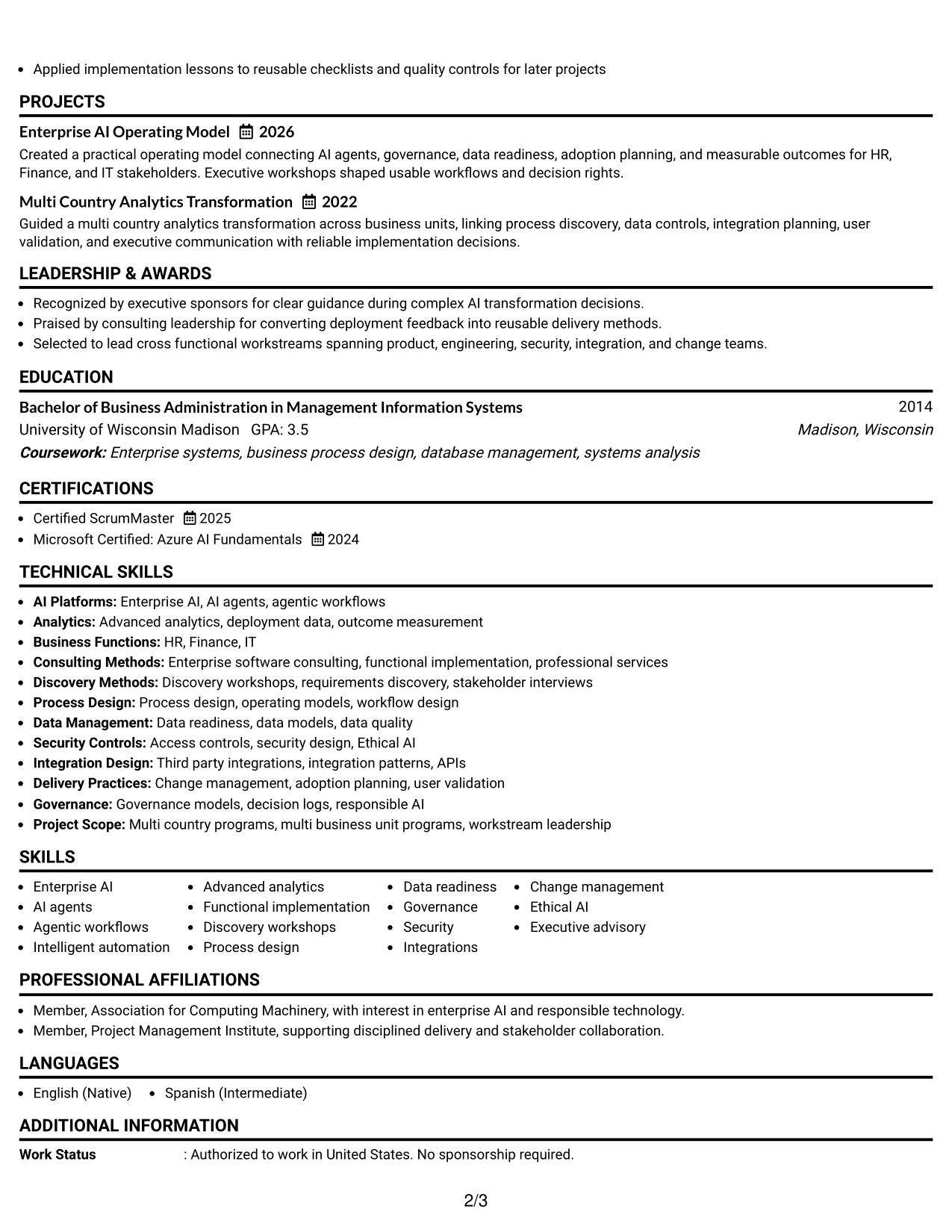 Resume Example Page 2