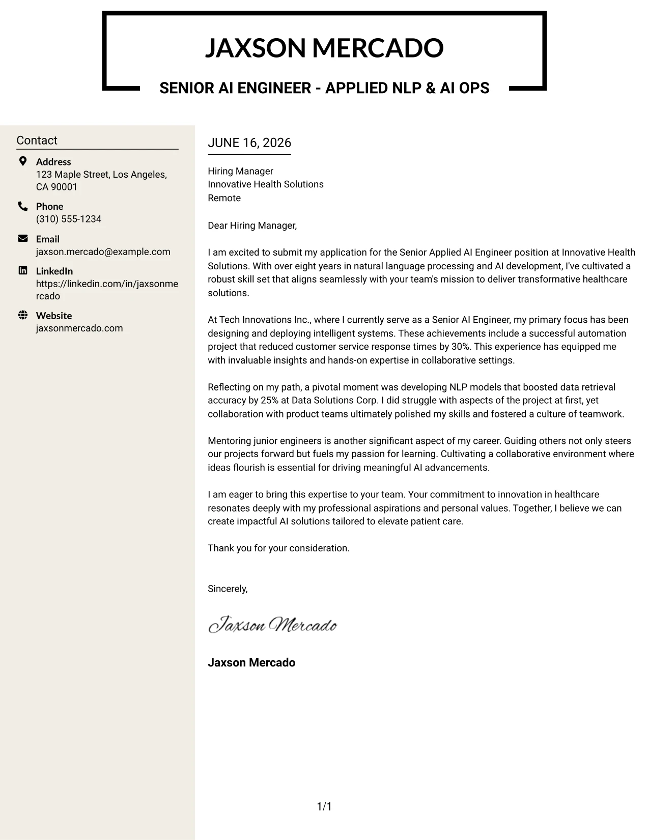Resume Example Page 1