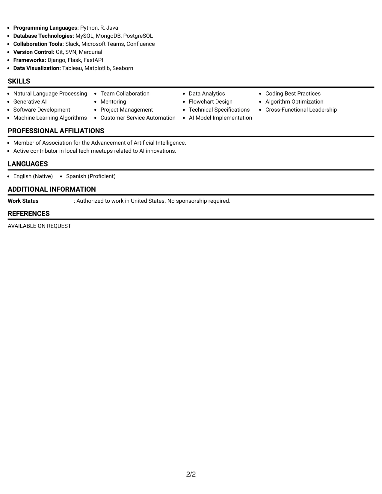Resume Example Page 2