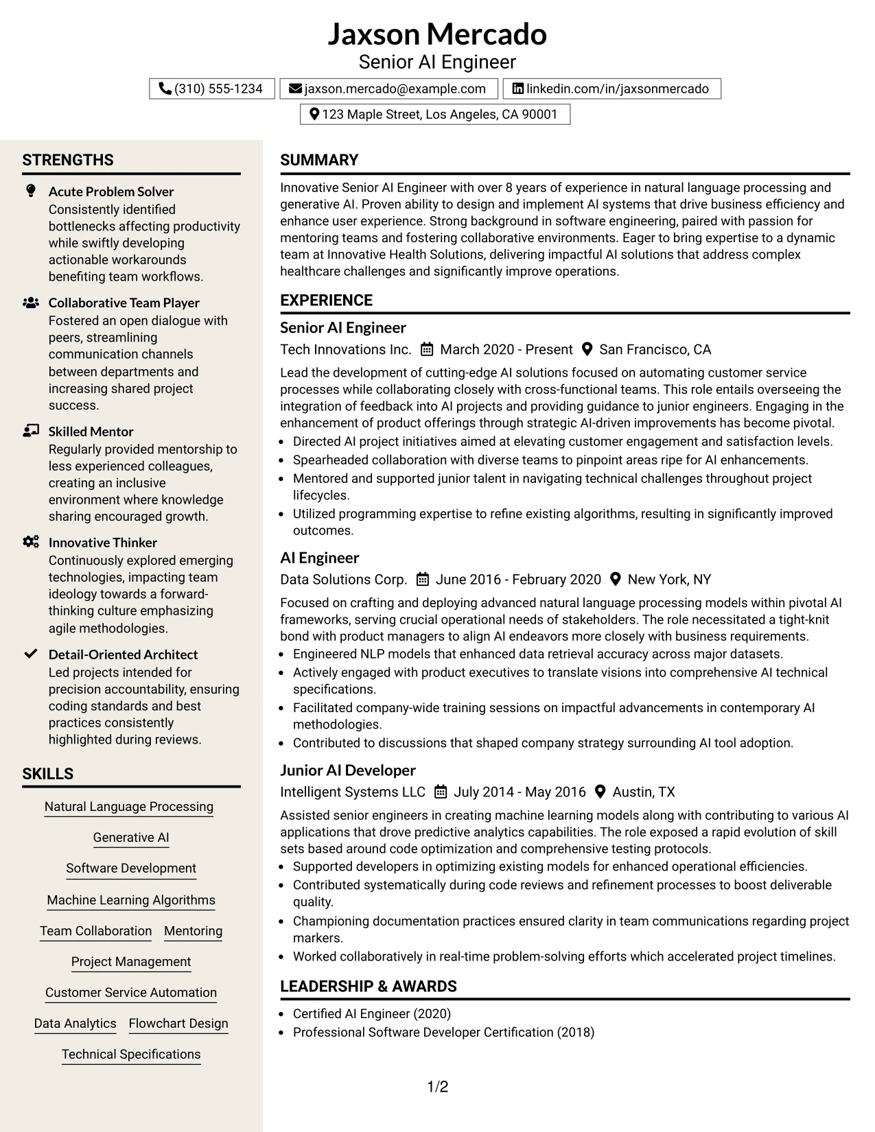 Resume Example Page 1