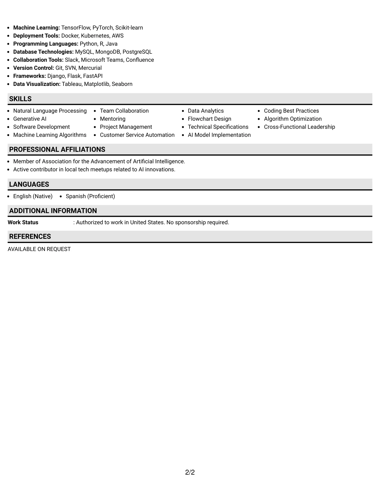 Resume Example Page 2