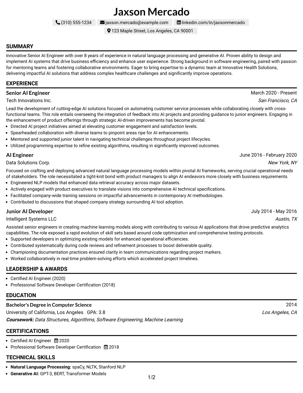 Resume Example Page 1