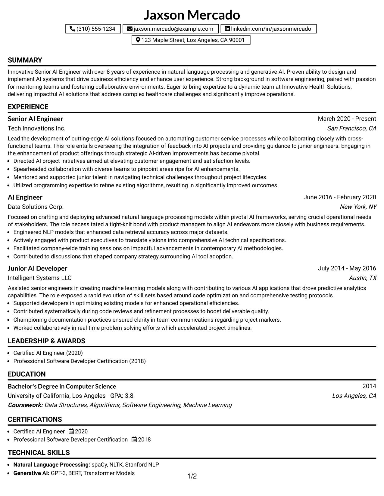Resume Example Page 1